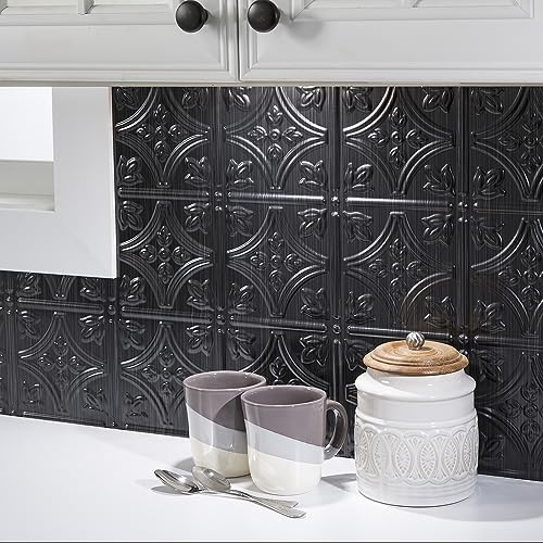 FASÄDE Traditional Style/Pattern 1 Decorative Vinyl 18in x 24in Backsplash Panel in Brushed Onyx (5 Pack)