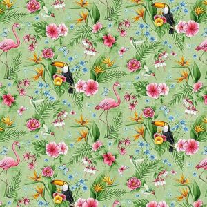 blank quilting tropical vibes birds & flowers green cotton fabric by the yard