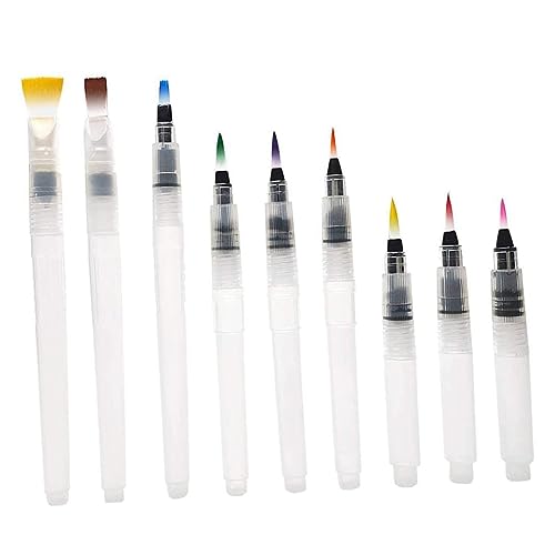 Water Brush Pen 9 Pcs Ink Pen Set Water Coloring Brush Pen Portable Painting Pen Watercolor Brush Fountain Pen White Water Soluble Colored Pencils