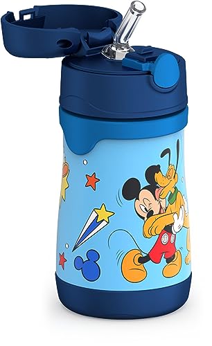 THERMOS Vacuum Insulated Stainless Steel 10oz Straw Bottle, Mickey Mouse