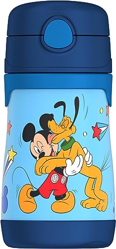 THERMOS Vacuum Insulated Stainless Steel 10oz Straw Bottle, Mickey Mouse