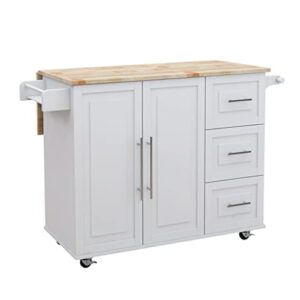 GXBPY Rolling Kitchen Island Cart with Wheels Solid Wood Countertop and Spice Rack, Rolling Kitchen Island for Kitchen