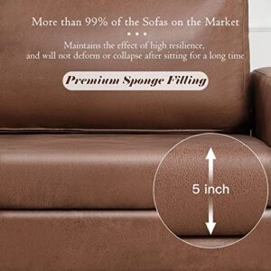 Esright Leather Sofa Couch, Faux Leather Couch 79" Wide, Mid Century Modern Couches for Living Room, Brown Leather Sofa Couch, Saddle Brown