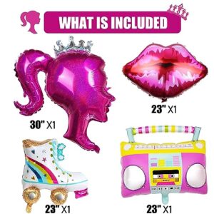 8pcs Hot Pink Princess Foil Number Balloon Lip Happy 6th Birthday Girl Head Balloons Photo Prop For Barbie Theme Party Decorations Box Photo Booth Backdrop Pink Little Girl Makeup Supply (Number 6)