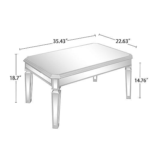 HomVent Mirrored Coffee Table Silver Living Room Table with Adjustable Legs Glass Central Table Cocktail Table for Living Room