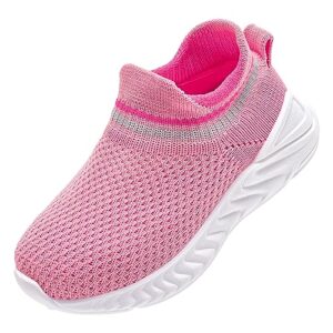 hobibear toddler boys girls walking shoes slip on sock sneakers non-slip lightweight mesh (pink,toddler 7)