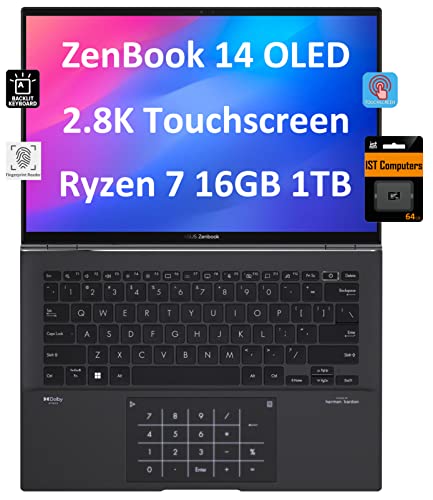 ASUS ZenBook 14 OLED UM3402 14" QHD+ Touchscreen (AMD Ryzen 7-5825U, 16GB RAM, 1TB SSD, 8-Core (Beats i7-1165G7)) Business Laptop, Backlit, Fingerprint, 19 Hr Battery, IST SD Card, Win 11 Home - 2023