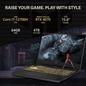 ASUS TUF F15 15.6” FHD Gaming Laptop, Intel Core i7-12700H, NVIDIA GeForce RTX 4070, 64GB RAM, 4TB SSD, RGB Keyboard, Numpad, Smart AMP Audio, Wi-Fi 6, Gray, Win 11 Pro, 32GB USB Card