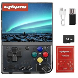 miyoo mini plus handheld game portable 8000+retro games console game machine rechargeable battery hand held classic game (plus-black-64g)
