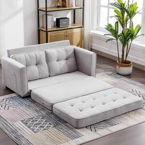 ridfy modern convertible sleeper sofa bed with pull-out bed and two side pockets, chenille loveseat sleeper sofa couch for living room, apartment, office (grey)