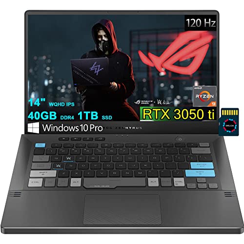 ASUS ROG Zephyrus G14 Alan Walker SE Gaming Laptop | 14" WQHD 120Hz | AMD 8-Core Ryzen 9 5900HS (>i7-10370H) | 40GB DDR4 1TB SSD | GeForce RTX3050Ti 4GB | Backlit USB-C Win10Pro + 32GB MicroSD Card