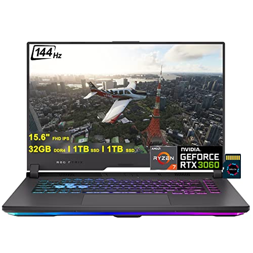 ASUS ROG Strix G15 G513 Gaming Laptop | 15.6" FHD 144Hz | AMD 8-Core Ryzen 7 4800H (>i7-11370H) | 32GB DDR4 1TB SSD + 1TB SSD | GeForce RTX 3060 6GB Graphic | USB-C Backlit Win11 + 32GB MicroSD Card