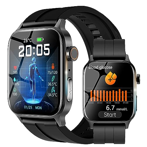 Smart Watch with Blood Glucose Monitor for Men Women, Bluetooth Calling Smartwatch for Android iOS Phones, Non-invasive Blood Sugar Test Oxygen Pressure Fitness Tracker Watch, 1.85" Touch Screen