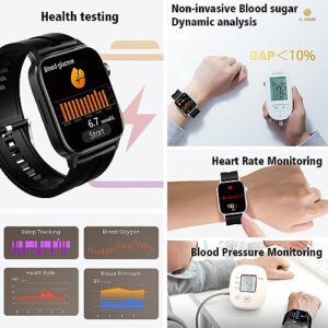 Smart Watch with Blood Glucose Monitor for Men Women, Bluetooth Calling Smartwatch for Android iOS Phones, Non-invasive Blood Sugar Test Oxygen Pressure Fitness Tracker Watch, 1.85" Touch Screen