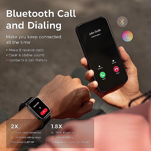 Smart Watch with Blood Glucose Monitor for Men Women, Bluetooth Calling Smartwatch for Android iOS Phones, Non-invasive Blood Sugar Test Oxygen Pressure Fitness Tracker Watch, 1.85" Touch Screen