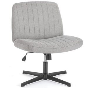 criss cross chair no wheels, swivel criss cross legged chair, modern fabric vanity chair, height adjustable wide armless chair for small spaces (grey)