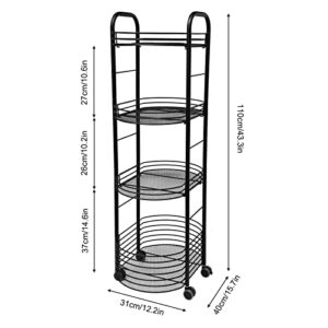 YETINGSHOP 4-Tier Metal Utility Rolling Cart, Mobile Utility Cart with Lockable Caster Wheels, Storage Shelves Organizer Cart, Easy Assembly,for Bathroom, Kitchen, Office, Workshop,Black