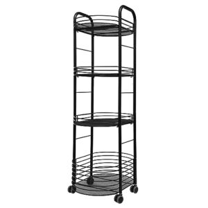 YETINGSHOP 4-Tier Metal Utility Rolling Cart, Mobile Utility Cart with Lockable Caster Wheels, Storage Shelves Organizer Cart, Easy Assembly,for Bathroom, Kitchen, Office, Workshop,Black