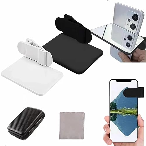 2PCS Smartphone Camera Mirror Reflection Clip Kit - Selfie Reflector for Mobile Phone Cameras - Travel-Friendly Black Universal Phone Clip - Compatible with All Smartphones(White and Black)