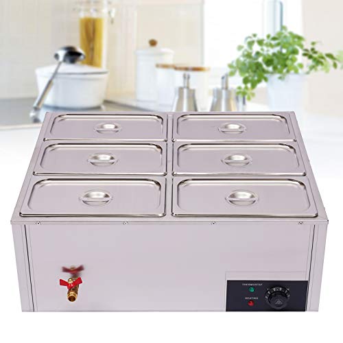 Commercial Electric Food Warmer, 6 Pot Stainless Steel Buffet Server Heater, 850W Buffet Food Warmer, 1.84Gal Buffet Server Food Warmer with 6 Lids