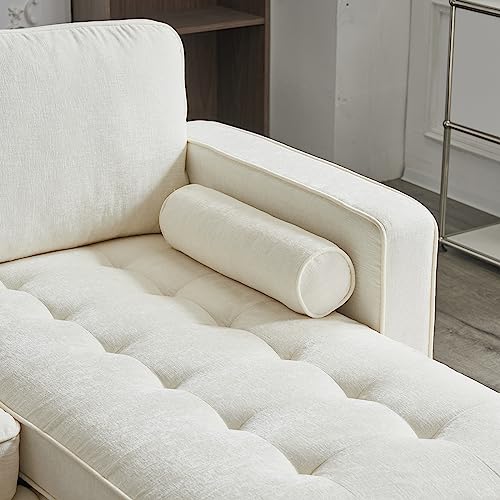 Imbesty 85" W Sectional Convertible Sofa Couch, Chenille Upholstered L-Shaped Couch 3-Seat Sofa with Reversible Chaise for Small Living Room, Apartment and Small Space (Chenille White)