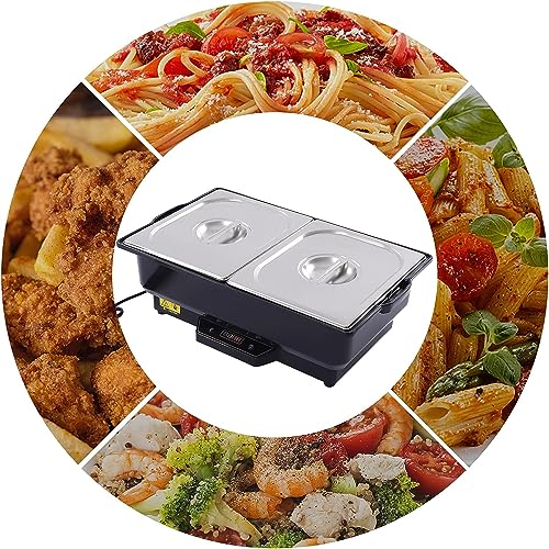 9QT Buffet Server & Food Warmer, Commercial Chafer Food Warmers for Restaurants Party School, Temperature Adjustable, Black Half Size, 22.4×13.6×*7.1in