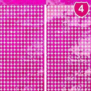 4 packs pink disco foil curtain, glitter hot pink metallic backdrop for barbie party, birthday, wedding, baby shower, bachelorette party decorations supplies
