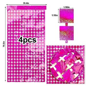 4 Packs Pink Disco Foil Curtain, Glitter Hot Pink Metallic Backdrop for Barbie Party, Birthday, Wedding, Baby Shower, Bachelorette Party Decorations Supplies
