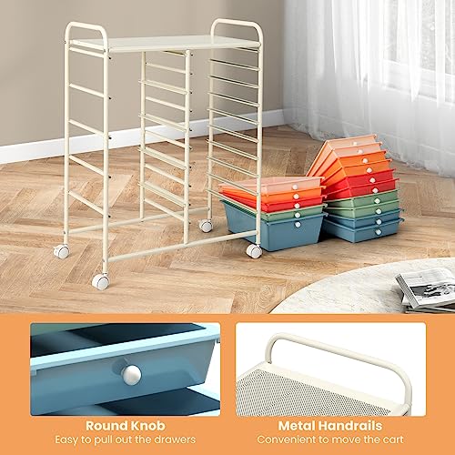 15 Drawer Rolling Storage Cart, Mobile Utility Cart with Lockable Wheels, Drawers, Multipurpose Organizer Cart for Home, Office, School, Mixed Color