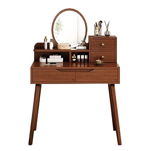 Vanity Set With Lights Makeup Vanity Dressing Table Vanity Desk With Mirror And Lights Makeup Vanity With Drawers With 3 Color Touch Screen Dimming Mirror Dresser Desk 31.5×16×51inch ( Color : Brown ,