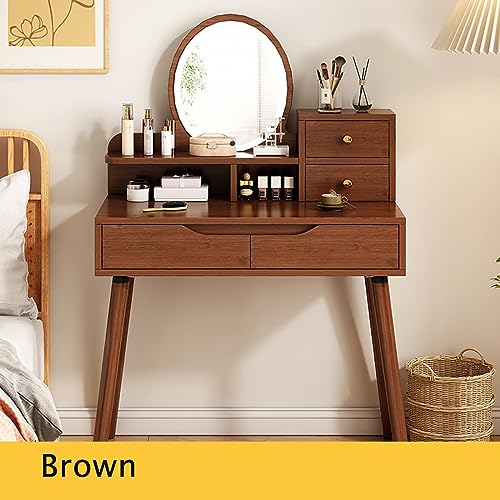 Vanity Set With Lights Makeup Vanity Dressing Table Vanity Desk With Mirror And Lights Makeup Vanity With Drawers With 3 Color Touch Screen Dimming Mirror Dresser Desk 31.5×16×51inch ( Color : Brown ,