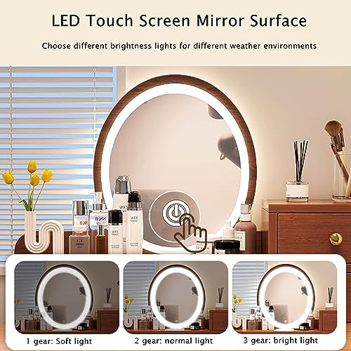 Vanity Set With Lights Makeup Vanity Dressing Table Vanity Desk With Mirror And Lights Makeup Vanity With Drawers With 3 Color Touch Screen Dimming Mirror Dresser Desk 31.5×16×51inch ( Color : Brown ,