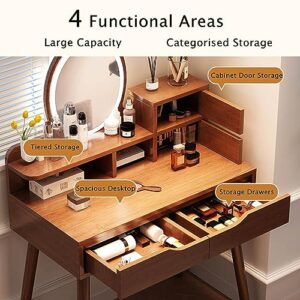 Vanity Set With Lights Makeup Vanity Dressing Table Vanity Desk With Mirror And Lights Makeup Vanity With Drawers With 3 Color Touch Screen Dimming Mirror Dresser Desk 31.5×16×51inch ( Color : Brown ,