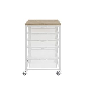 Rolling Storage Cart on Wheels, with 5 Handle Mesh Drawers Baskets and Wooden Top, Industrial Mobile Storage Cabinet, Scrapbook Paper Office School Organizer for Office Pantry Bathroom