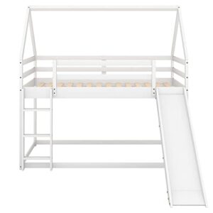 TARTOP Twin Size Bunk House Bed with Convertible Slide and Ladder,Twin Over Twin Wooden Bed Frame with Guardrails for Kids Teens Girls Boys,White