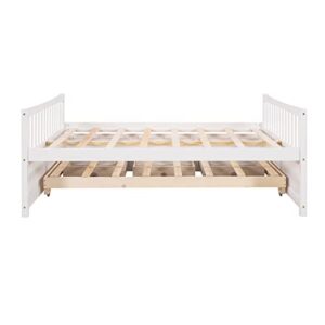 Lepfun Full Daybed with Trundle and Storage Drawers Wood Full Size Bed Frame with 3 Drawers Wooden Platform Beds for Kids Boys Girls Teens, Practical Durable Bed, for Bedroom, Apartment, White