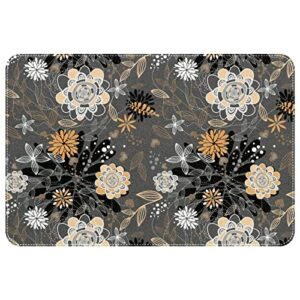 retro abstract black floral grey shower mats non slip without suction cups bath mat for textured tub surface loofah mats for shower and bathroom quick drying 16x24inch