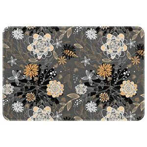 Retro Abstract Black Floral Grey Shower Mats Non Slip Without Suction Cups Bath Mat for Textured Tub Surface Loofah Mats for Shower and Bathroom Quick Drying 16x24Inch