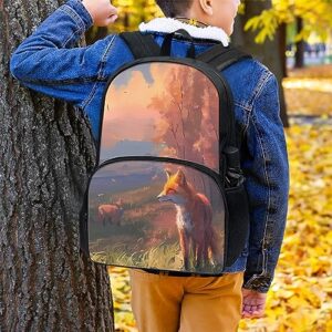 PORCLAY Fox School Backpack for Girls Kawaii Aesthetic Lancscap Kids Bookbag Elementary Preschool Book Bag Simple Laptop Daypack Rucksack