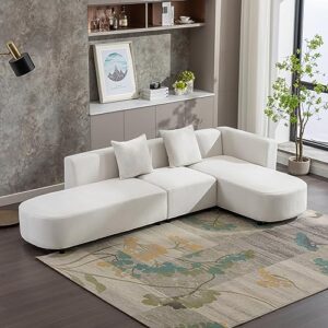 CALABASH Modern L Shaped U Style Seat Couch, Left Facing Sectional Modular Sofa, Convertible Upholstered 3-5 Seater Couches with 2 Pillows for Living Room, Bedroom, Office (White, L-Shaped)