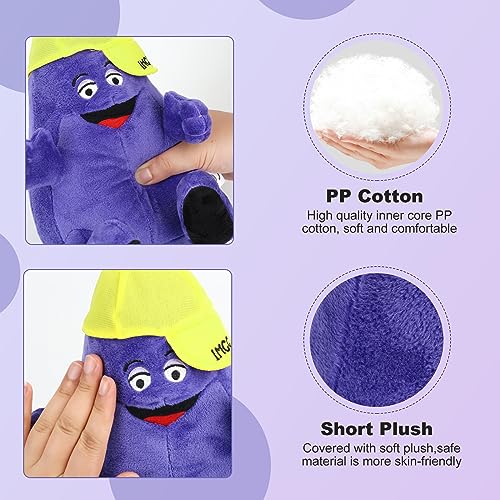 8.2 inch Grimace Plush Toy Purple Grimace Shake Stuffed Animal Puppet for Kids and Fans Happy Birthday Gifts (Free Grimace Keychain)