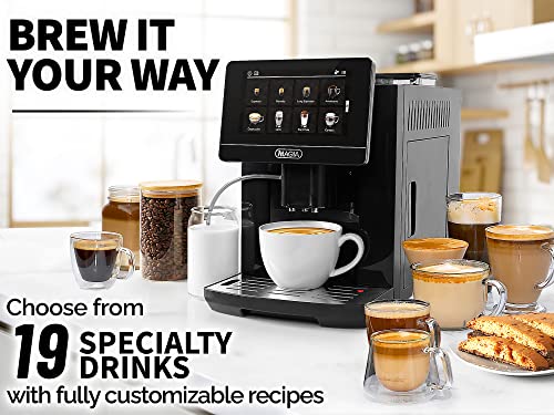 Zulay Powerful Milk Frother & Magia Super Automatic Coffee Espresso Machine - Frother Handheld Foam Maker for Lattes - Espresso Coffee Maker With Easy To Use 7” Touch Screen - Drink Mixer for Coffee