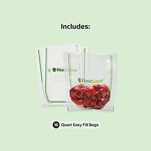 FoodSaver Easy Fill 1-Quart Vacuum Sealer Bags | Commercial Grade and Reusable | 16 Count, Clear (Pack of 2)
