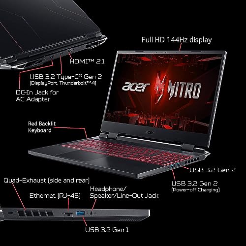 Acer Nitro 5 Gaming Laptop | Intel Core i5-12500H(＞11800H) | NVIDIA GeForce RTX 3050 Ti Laptop GPU | 15.6" FHD 144Hz IPS Display | Killer Wi-Fi 6 | Backlit Keyboard w/HDMI (16GB RAM | 512GB PCIe SSD)