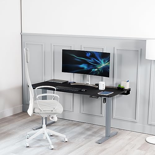 VIVO Electric Height Adjustable 60 x 30 inch Memory Stand Up Desk, Black Table Top with Built-in Concealed Cable Trays and Full-Size Pad, Gray Frame, Standing Workstation, DESK-KIT-1G6-P3B