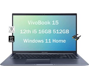 asus vivobook s15 15.6" fhd ips business laptop (intel 12-core i5-1240p, 16gb ram, 512gb pcie ssd, iris xe graphics) backlit, fingerprint, wi-fi 6, ist cable, webcam, win 11 home, f1502za-ds52