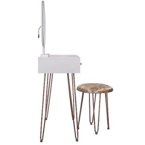 Kindmin Makeup Vanity Table Set with 3 Modes Adjustable Lighted Mirror Cushioned Stool, Dressing Table for Small Space