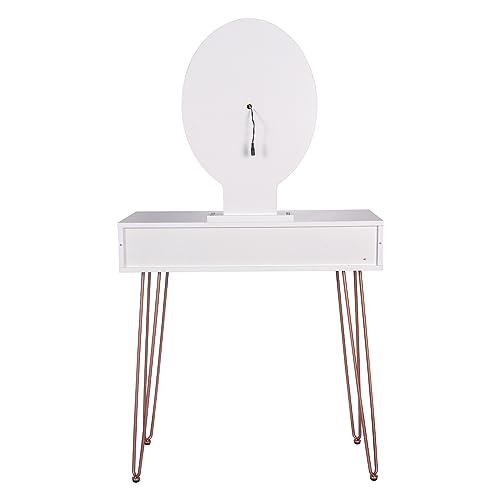 Kindmin Makeup Vanity Table Set with 3 Modes Adjustable Lighted Mirror Cushioned Stool, Dressing Table for Small Space