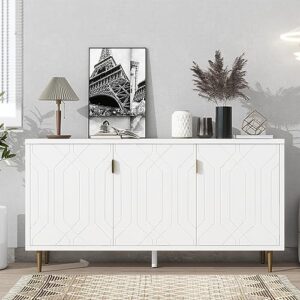 vilrocaz modern 65'' storage sideboard cabinet with adjustable shelves and metal legs, tv stand for tv up to 70 inch, center console table sofa table for entryway living room kitchen (a2-white)