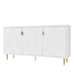 VilroCaz Modern 65'' Storage Sideboard Cabinet with Adjustable Shelves and Metal Legs, TV Stand for TV up to 70 inch, Center Console Table Sofa Table for Entryway Living Room Kitchen (A2-White)